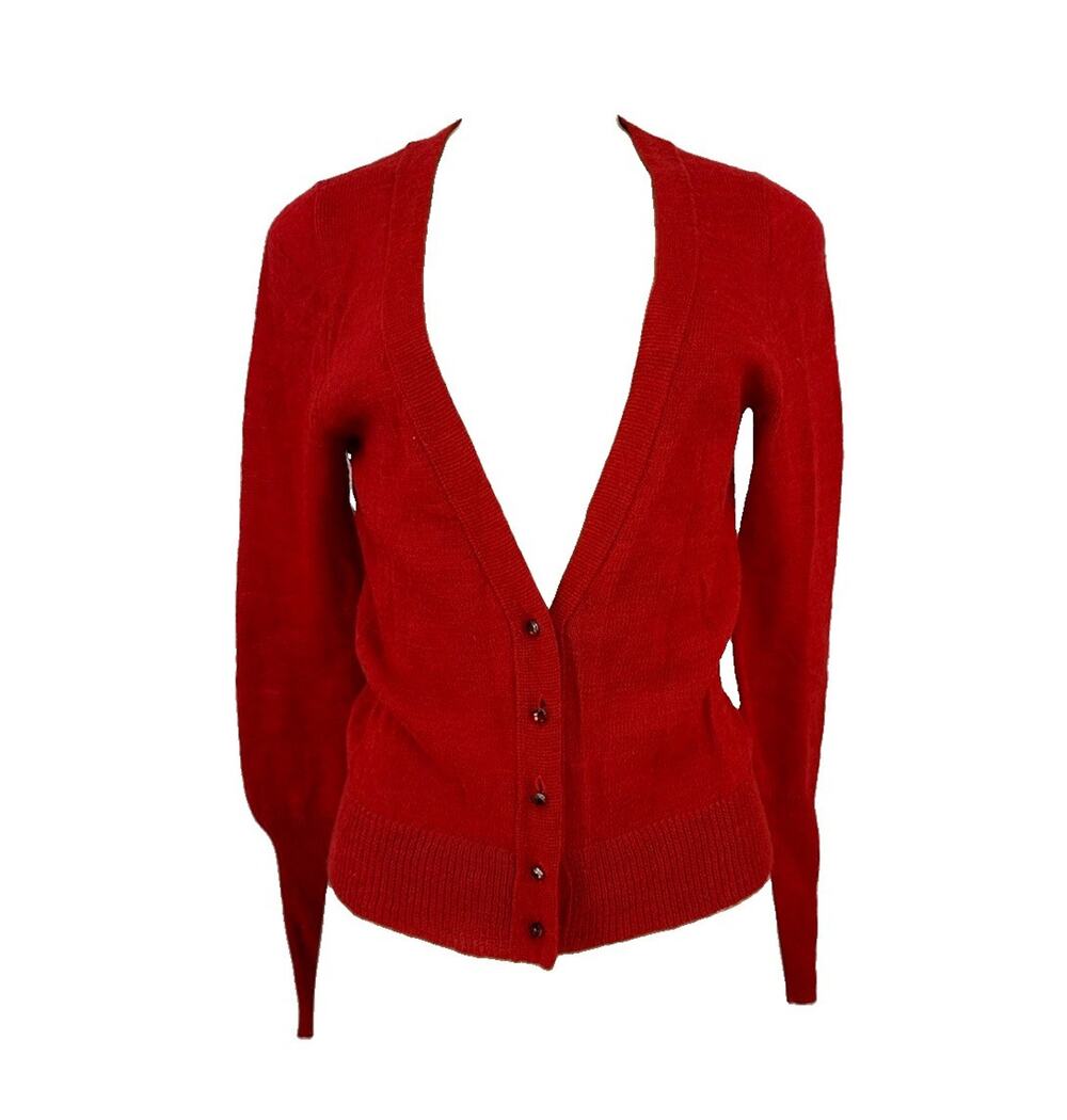 J. Crew Small Women Button Up V-neck Sweater Alpaca Merino Wool Blend Red 7-4k